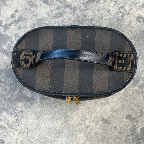 Vintage Fendi Pequin Stripe Vanity Cosmetic Case Top Handle Zip Around Toiletry - Picture 4 of 17